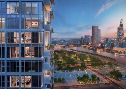 Interiors that frame river and skyline